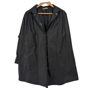 Braefair Vintage 80s Black Snap Front Swing Coat A Line Oversized Gathered Yoke